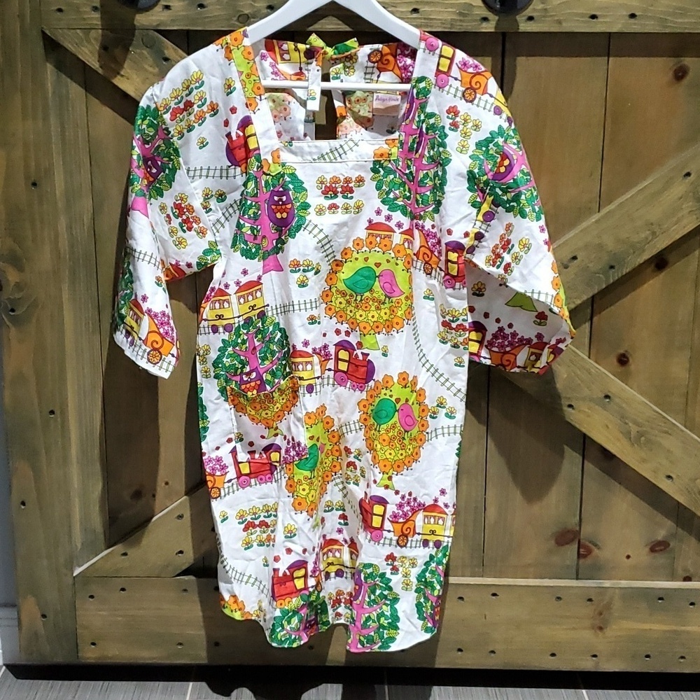 1970s DESIGN HOUSE SMOCK AOP LOVEBIRDS TREES OWLS FLOWERS HEARTS JAPAN HANDMADE